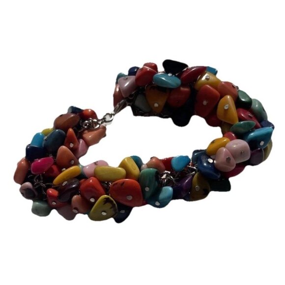 Vintage Artisan Tagua Bracelets Multicolored Beads Bits Women’s Sz 8” Bohemian - Picture 1 of 13